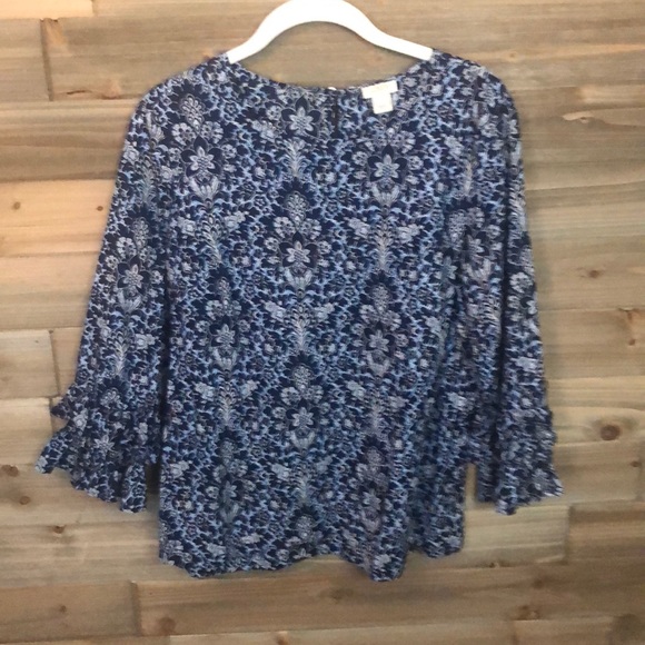J. Crew Printed Ruffle Sleeve Top Size 6 - Picture 3 of 6